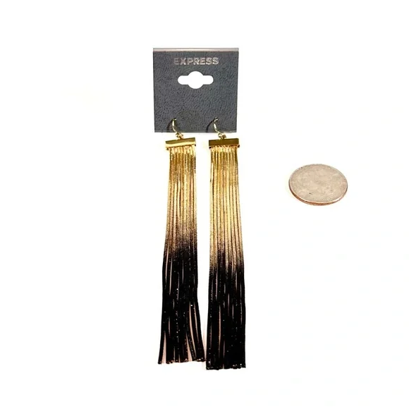EXPRESS Ombre Fringe Gold & Black Tassle Earrings NWT - Picture 4 of 6